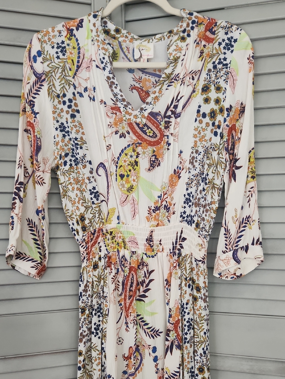Fig & Flower Floral Paisley Print Ligjtweight Flowing 3/4 Sleeve Boho Summer